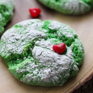The Grinch Cake Mix Cookies... cake mix cookies are a delicious treat but turn them green and add a heart for The Grinch and they're even better!