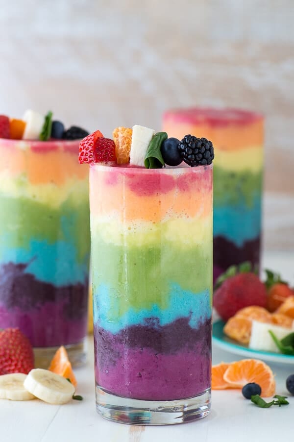 Rainbow smoothie + Top 50 Rainbow Desserts - the perfect way to celebrate St. Patrick's Day and welcome spring!
