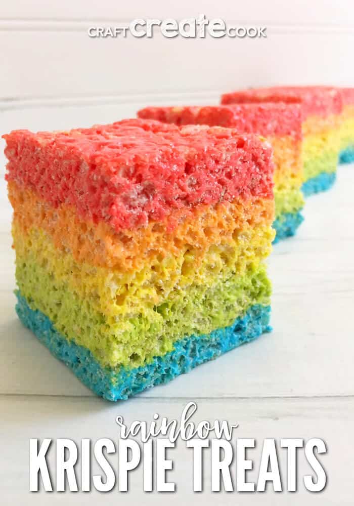 Rainbow rice kripsie treats + Top 50 Rainbow Desserts - the perfect way to celebrate St. Patrick's Day and welcome spring!