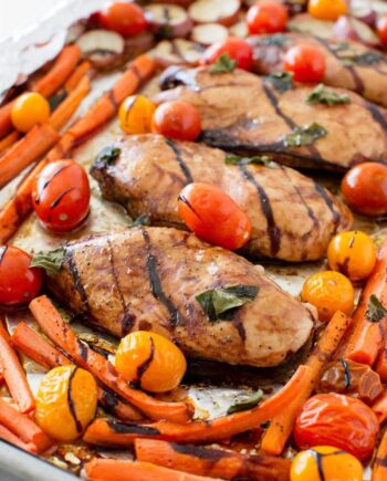 One Pan Balsamic Chicken and Veggies ...a healthy, EASY and delicious dinner recipe! A meal the whole family will love!