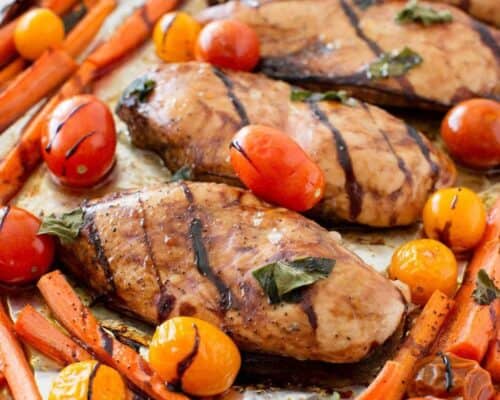 One Pan Balsamic Chicken and Veggies ...a healthy, EASY and delicious dinner recipe! A meal the whole family will love!