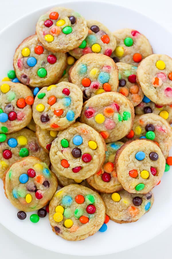 stack of M&M cookies 