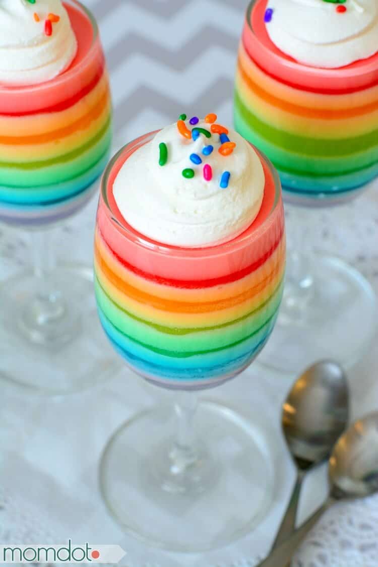 Rainbow jello parfait + Top 50 Rainbow Desserts - the perfect way to celebrate St. Patrick's Day and welcome spring!