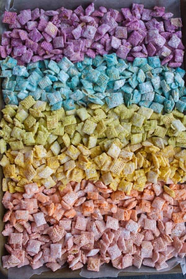 Rainbow chex mix + Top 50 Rainbow Desserts - the perfect way to celebrate St. Patrick's Day and welcome spring!