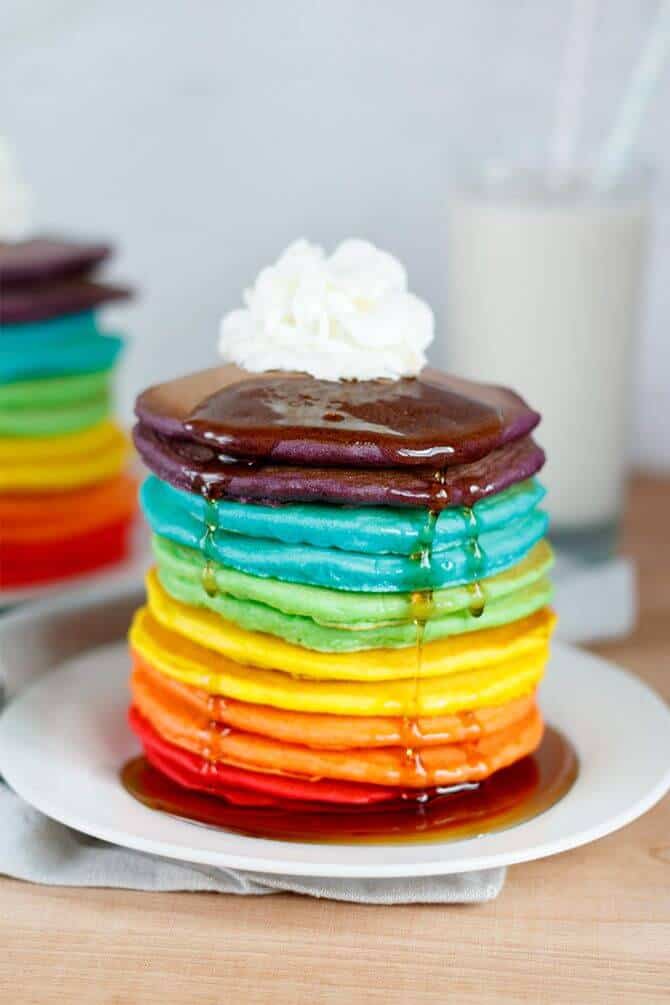 Rainbow pancakes + 50 Rainbow Desserts - the perfect way to celebrate St. Patrick's Day and welcome spring!