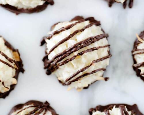 coconut macaroons drizzled in chocolate