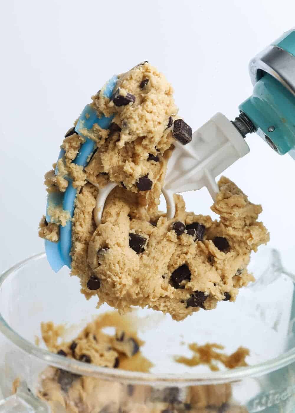 Making brown butter cookie dough with an electric mixer.