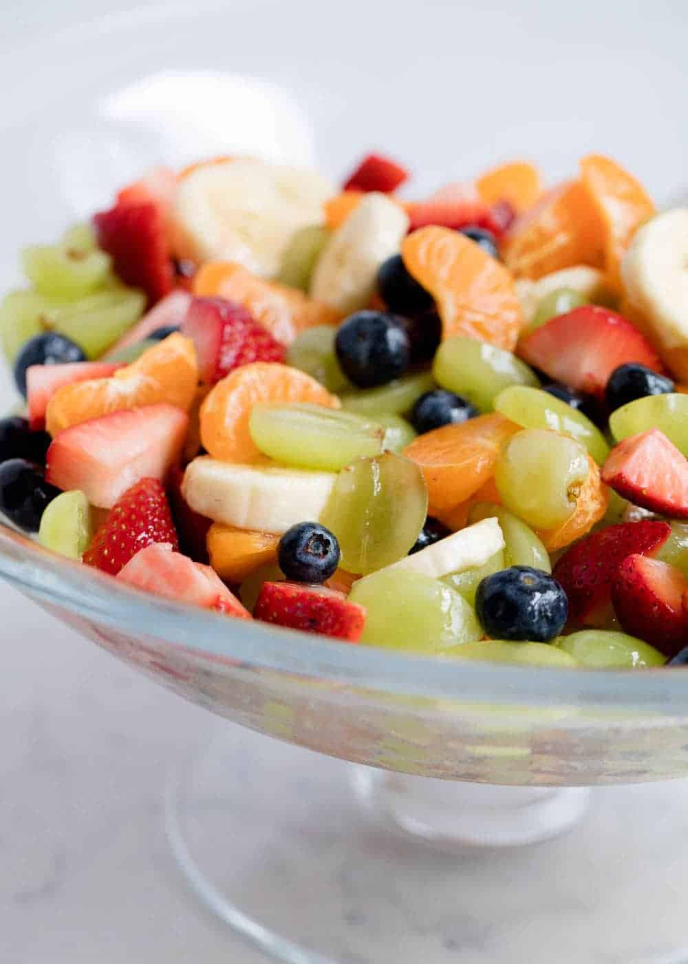 Fresh fruit in a glass bowl. 
