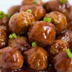 Slow Cooker Hawaiian Meatballs ...this recipe only takes 3 ingredients and 5 minutes to make! So easy and always a crowd pleaser. Makes the perfect appetizer or main dish.