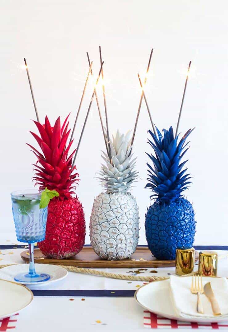 Pineapple Sparkler Centerpiece + 50 Festive Memorial Day BBQ Ideas...creative ways to kick-off summer and celebrate our freedom while remembering our fallen heroes!