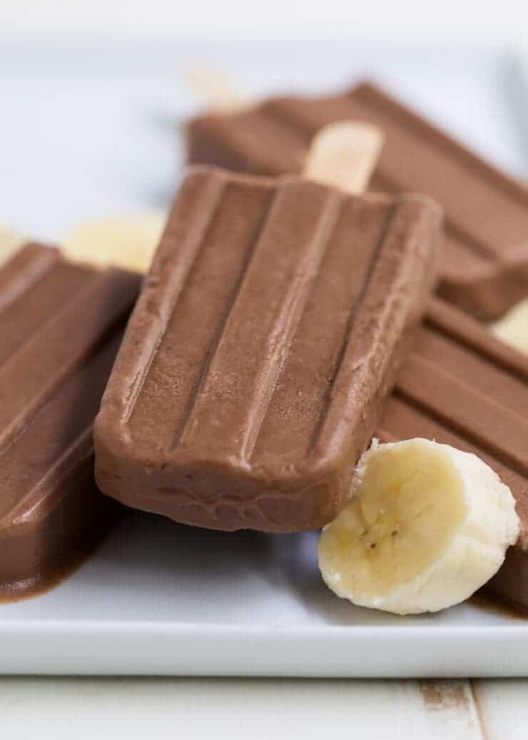 stack of fudge popsicles with banana slices 