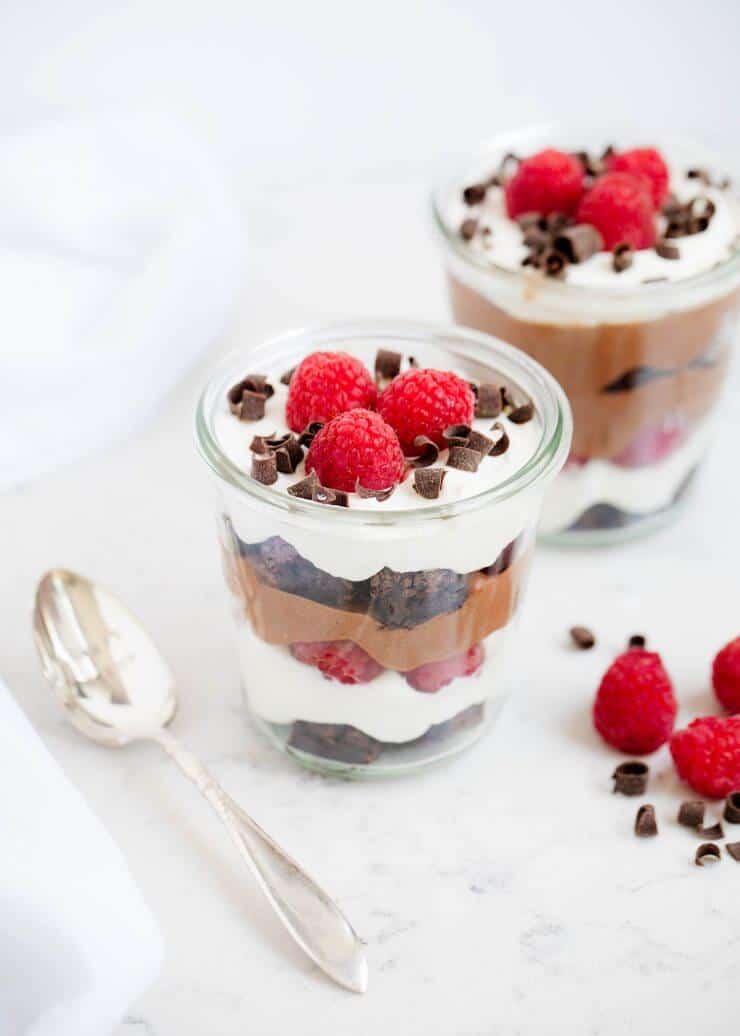 mini brownie trifle in glass jar 