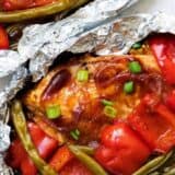 grilled BBQ chicken and veggies in foil