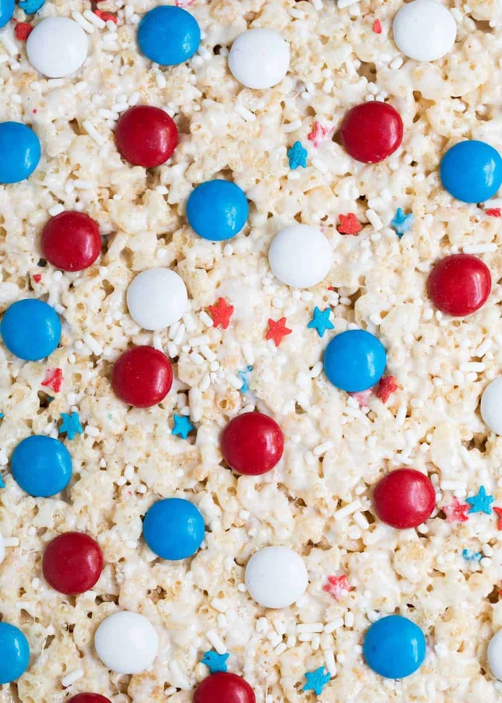 Red white and blue rice krispies with M&M's and sprinkles 