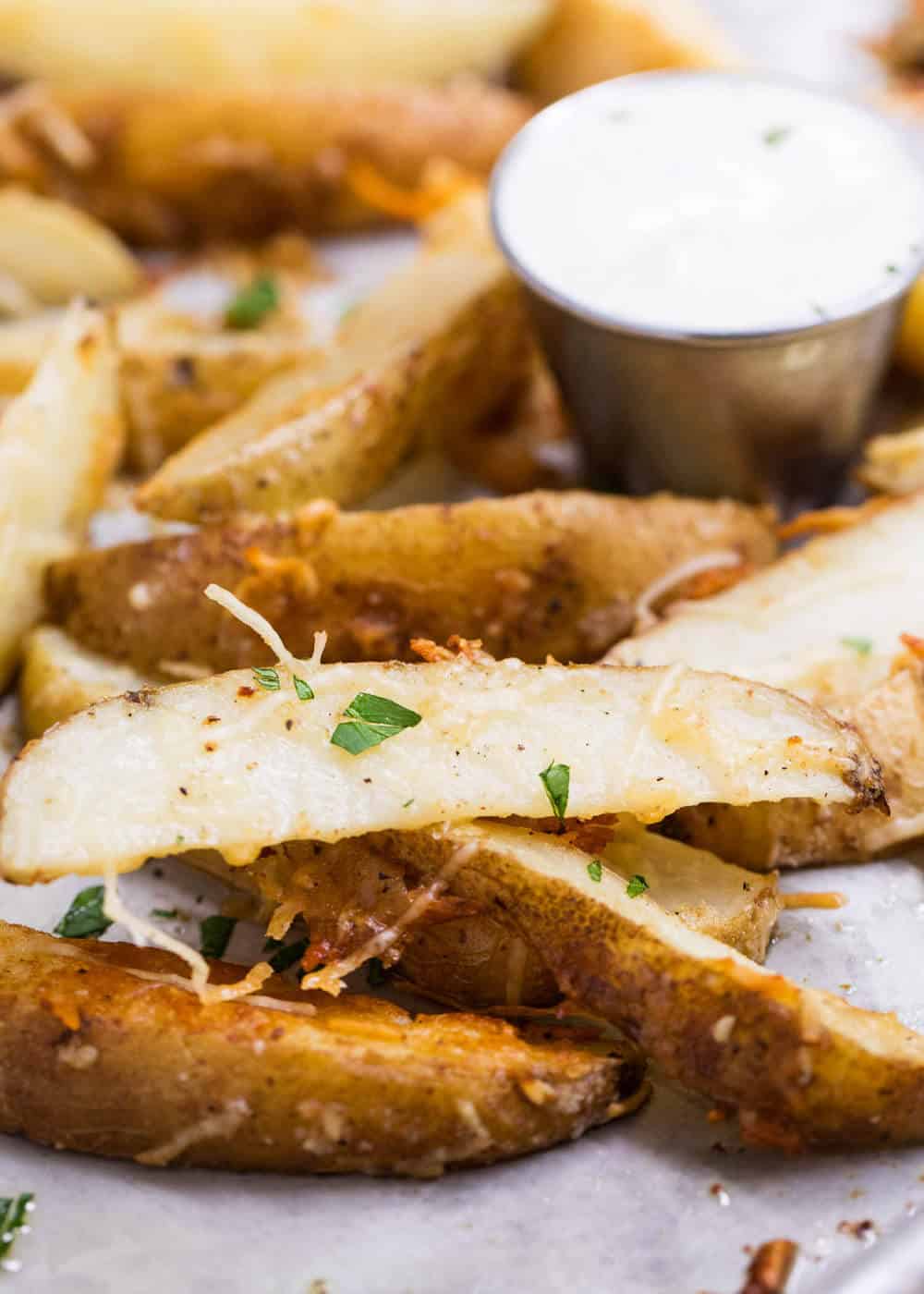 Garlic parmesan potato wedges.