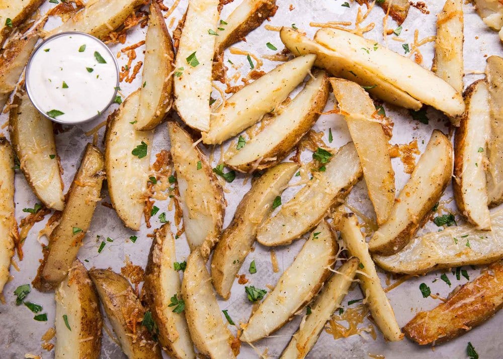 Parmesan potato wedges with ranch.