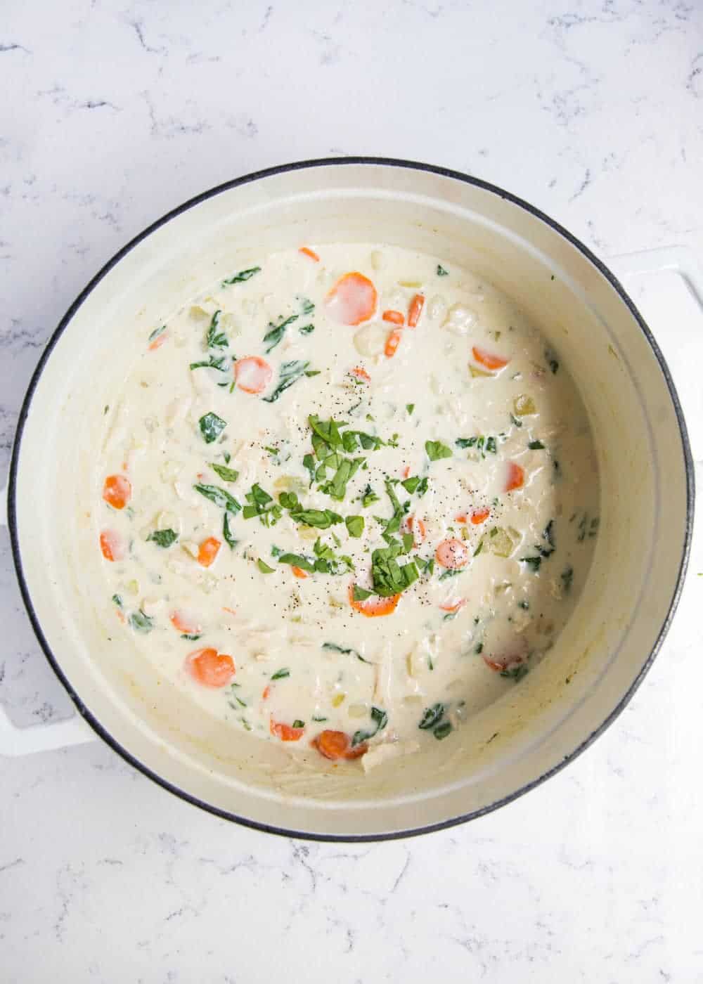 chicken gnocchi soup in a large pot 