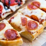 french bread pepperoni pizza cut into slices