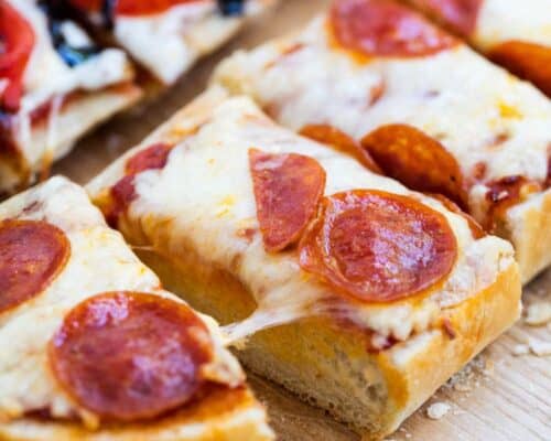 french bread pepperoni pizza cut into slices