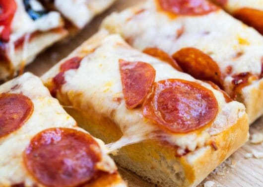french bread pepperoni pizza cut into slices