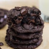 stack of triple chocolate chip cookies