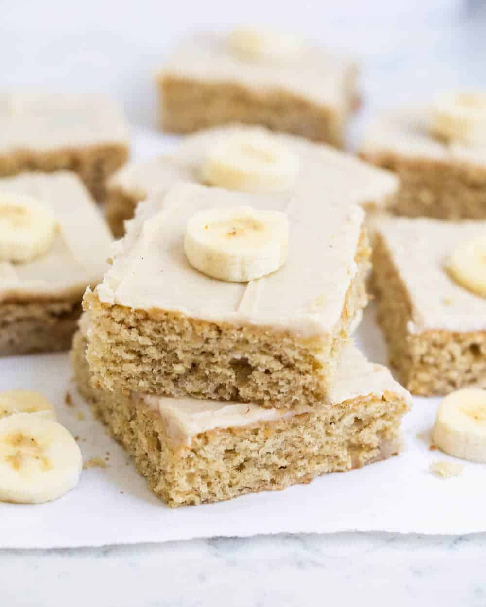 Banana bars with brown butter frosting.