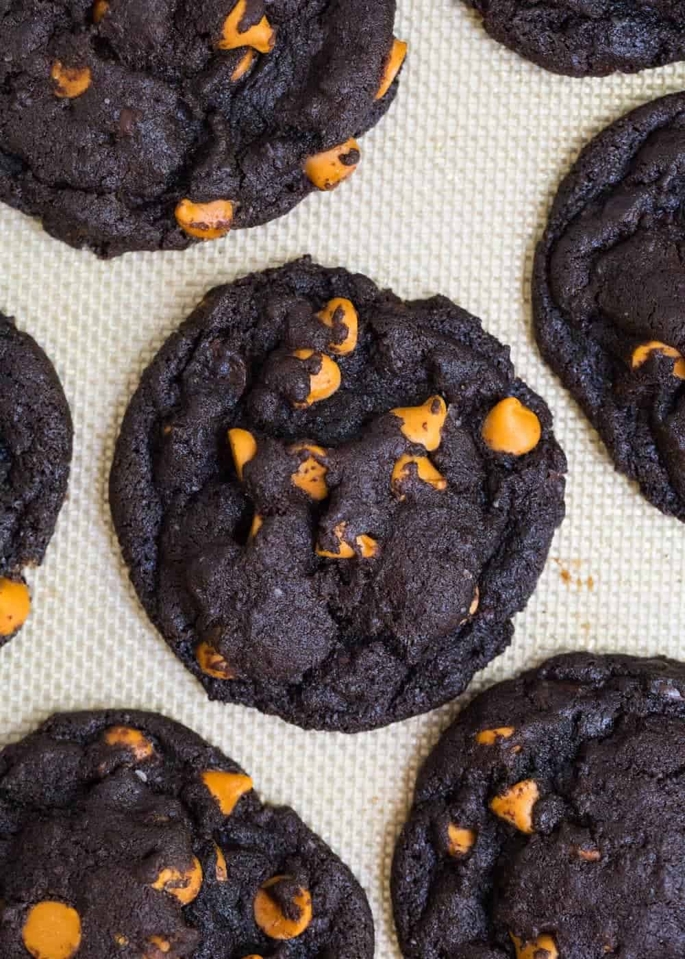 double chocolate cookies with salted caramel chips 