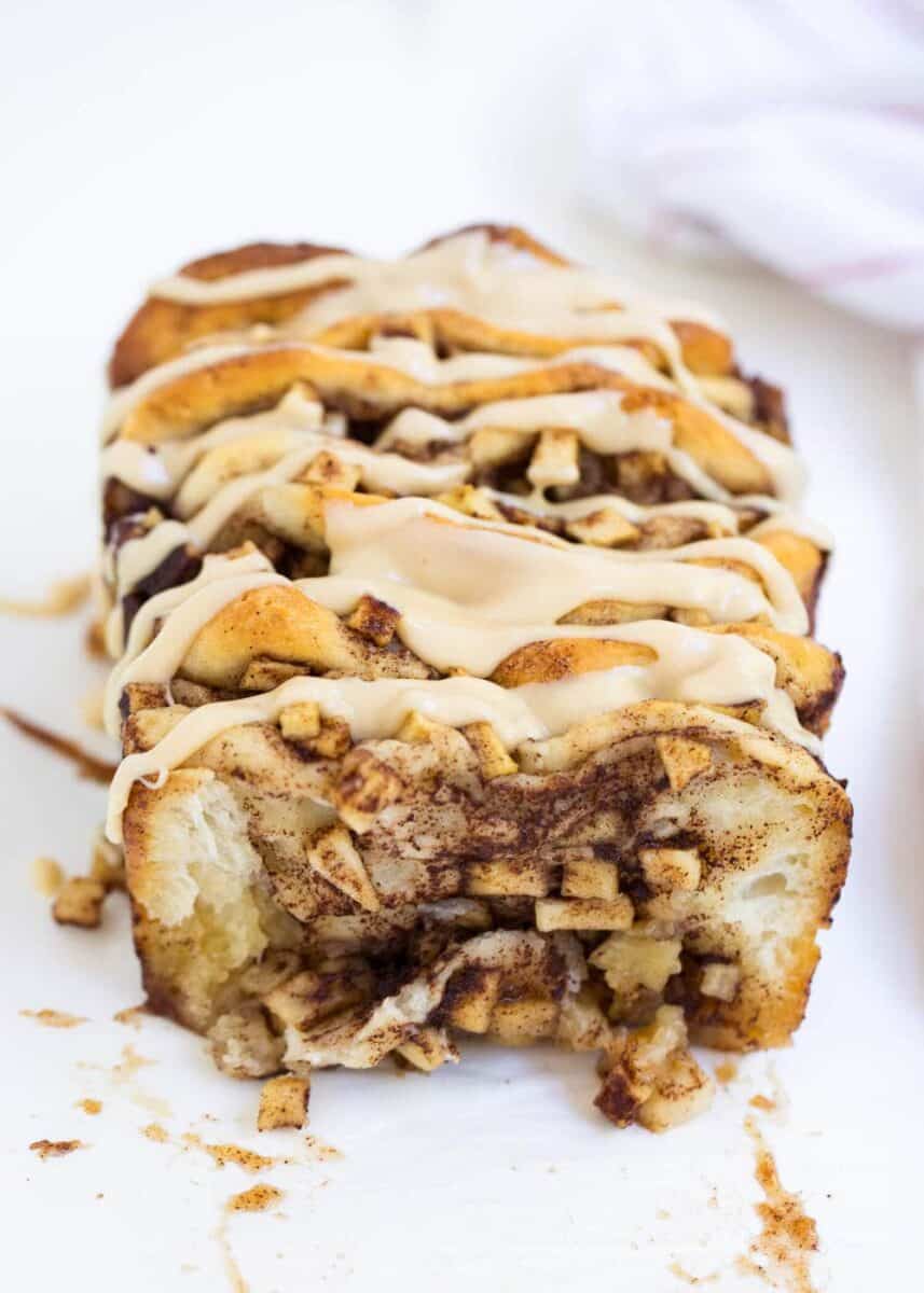 loaf of apple pull apart bread on counter 