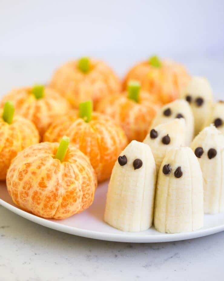 mini orange pumpkins and ghost bananas 