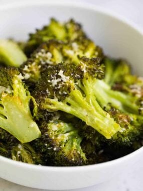 bowl of parmesan roasted broccoli