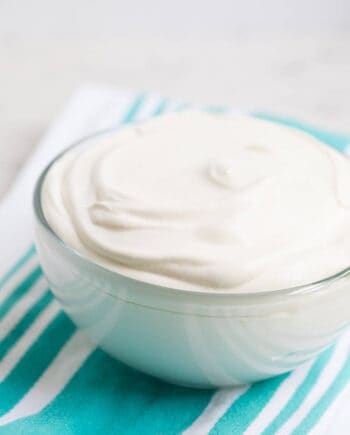 homemade whipped cream in a glass bowl