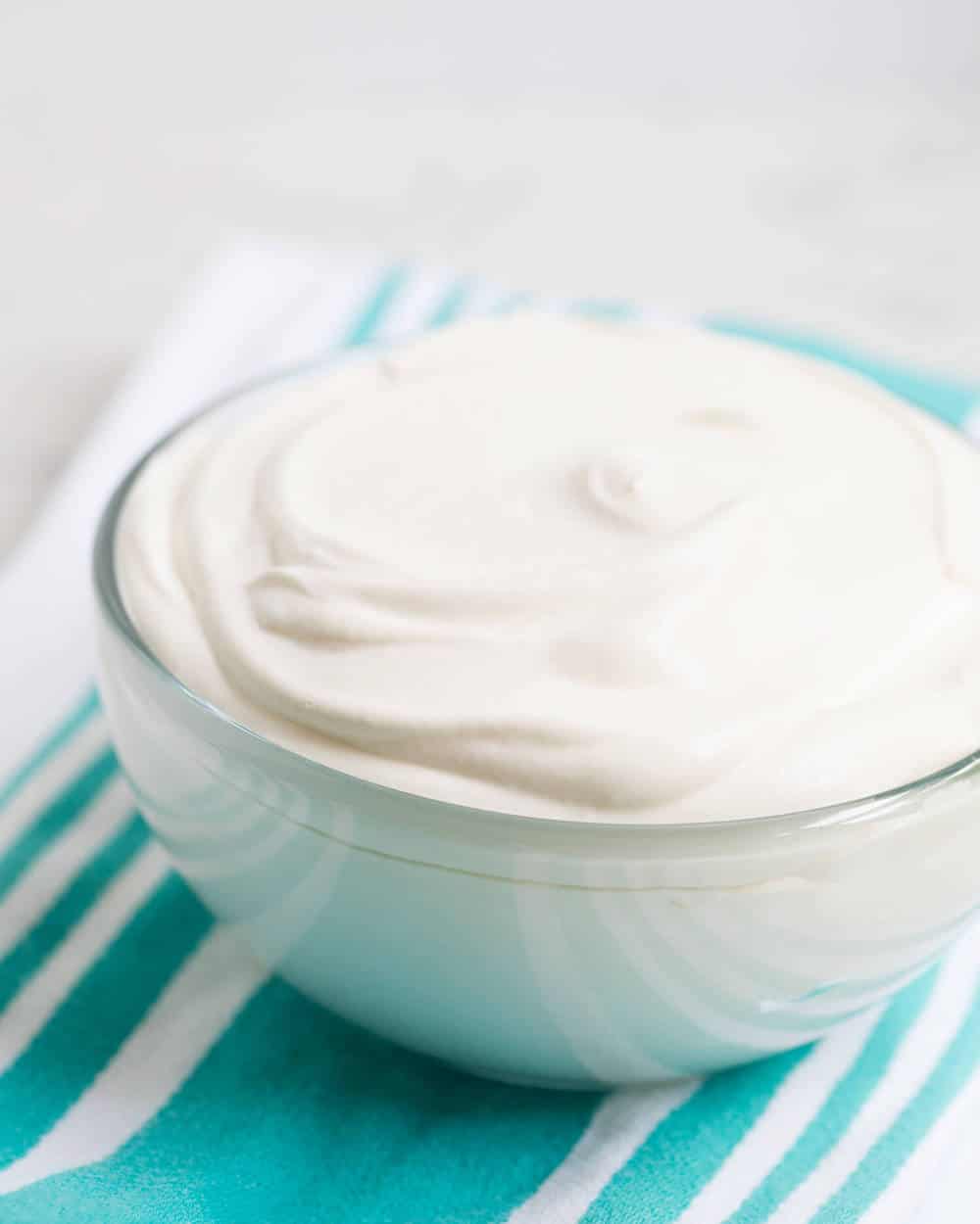 Bowl of homemade whipped cream.
