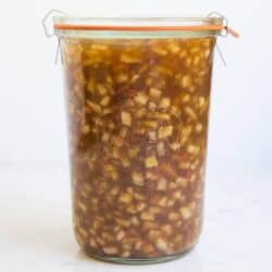 apple pie filling in a glass container