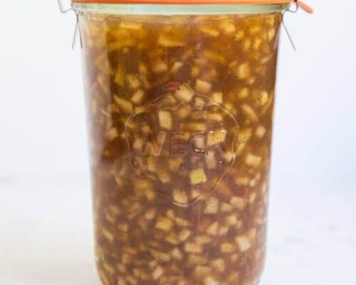 apple pie filling in a glass container