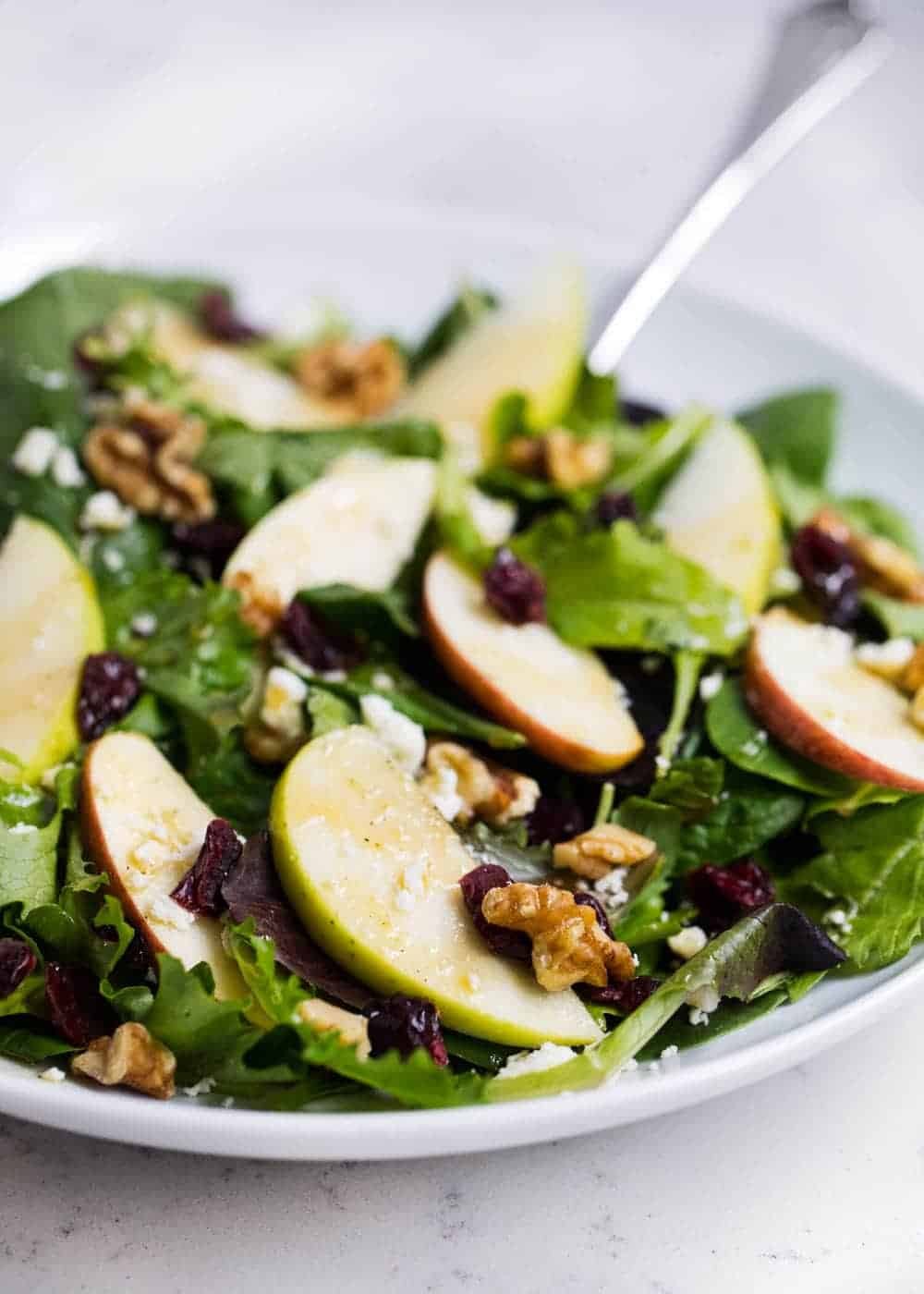 bowl of apple cranberry spinach salad 