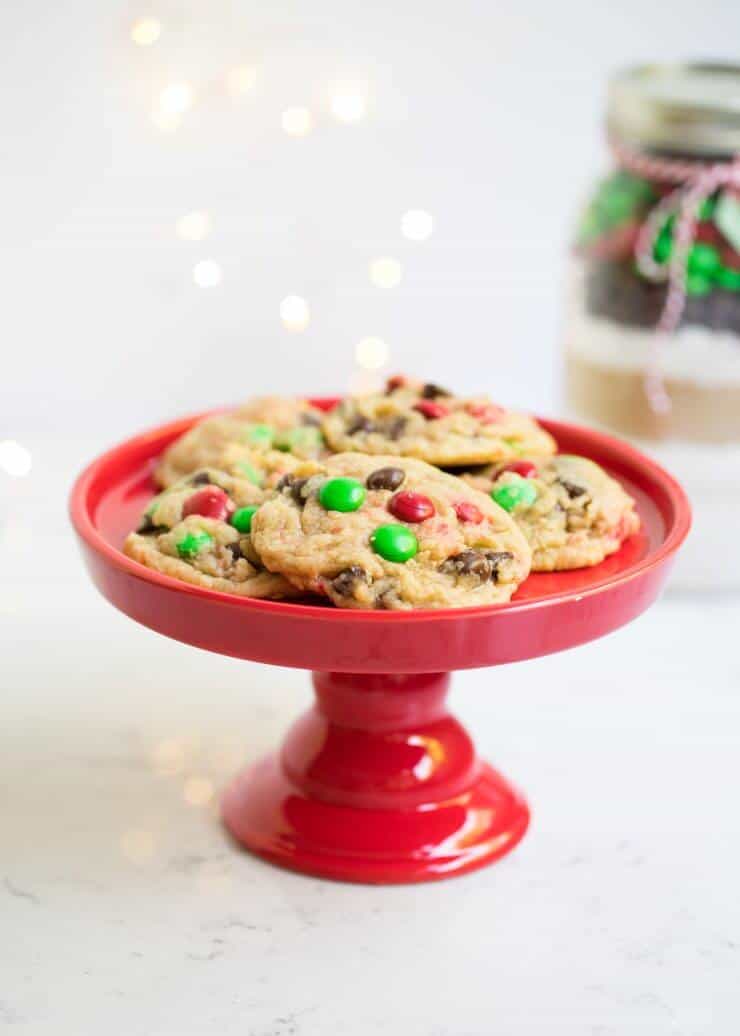 The perfect M&M cookies made from a homemade jar mix