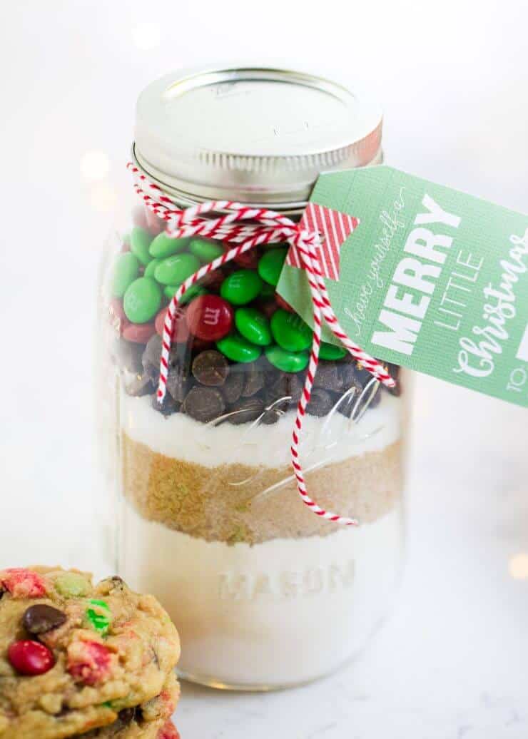 Layered cookie mix in a jar recipe that makes the perfect homemade Christmas gifts. These are always a big hit! Free printable tag and instructions included. 