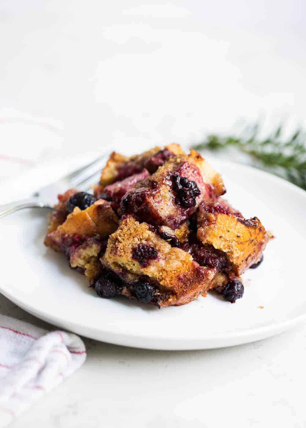 Berry french toast casserole on plate.