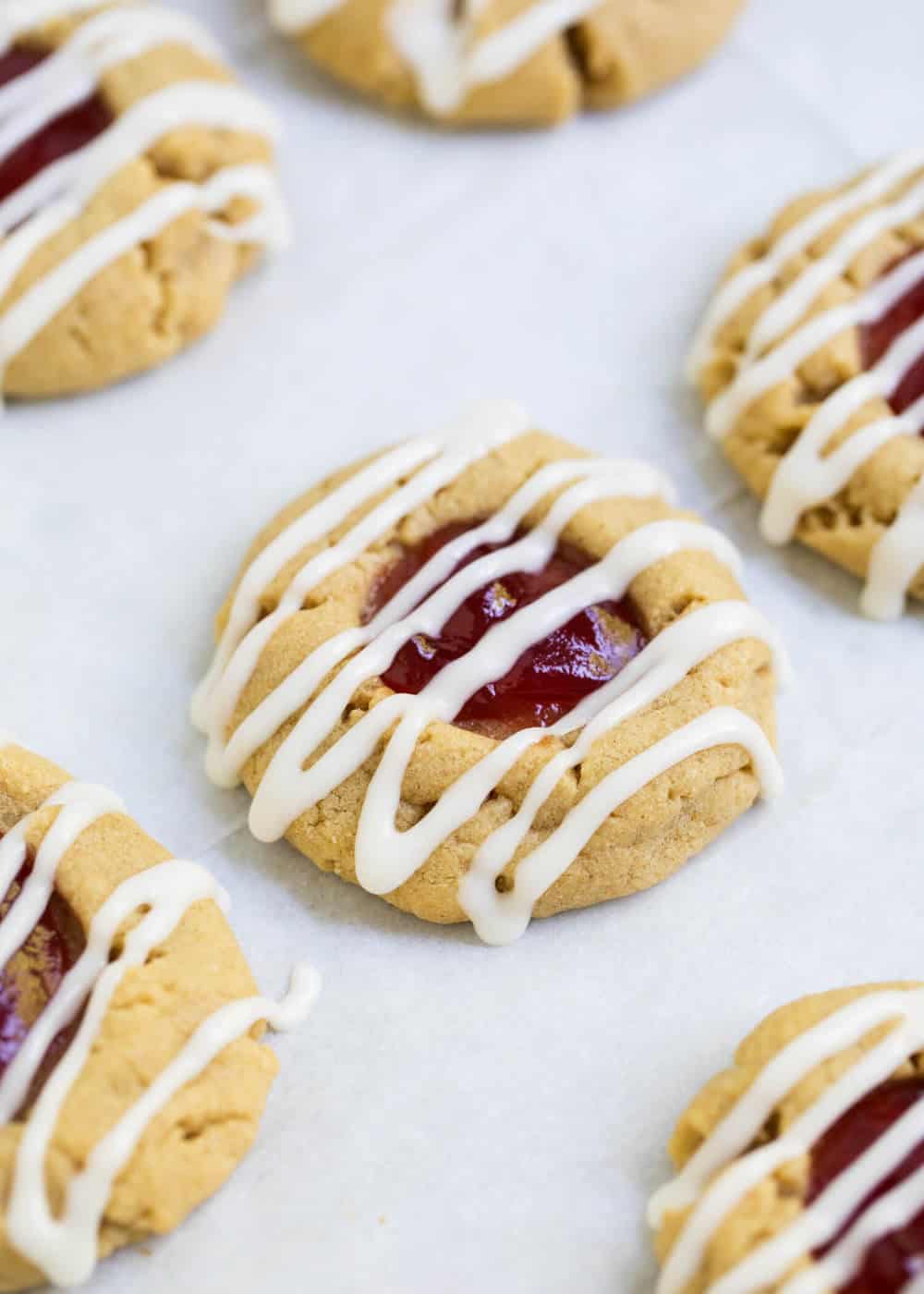 Glazed peanut butter and jelly cookies.