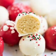 christmas sugar cookie truffles cut in half