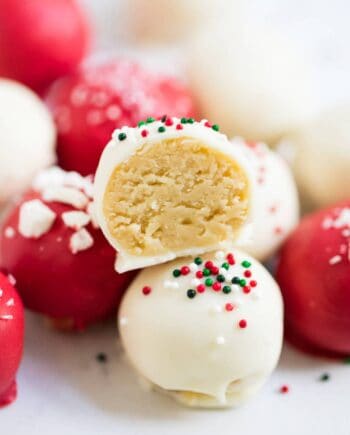 christmas sugar cookie truffles cut in half