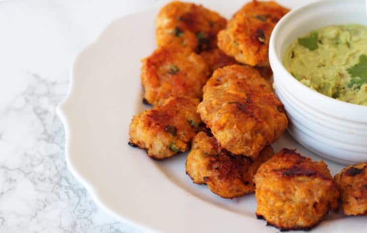 sweet potato chicken poppers on a plate 