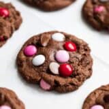 close up of a M&M brownie cookie