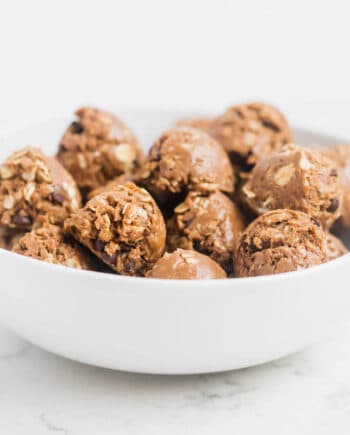bowl of chocolate peanut butter protein balls