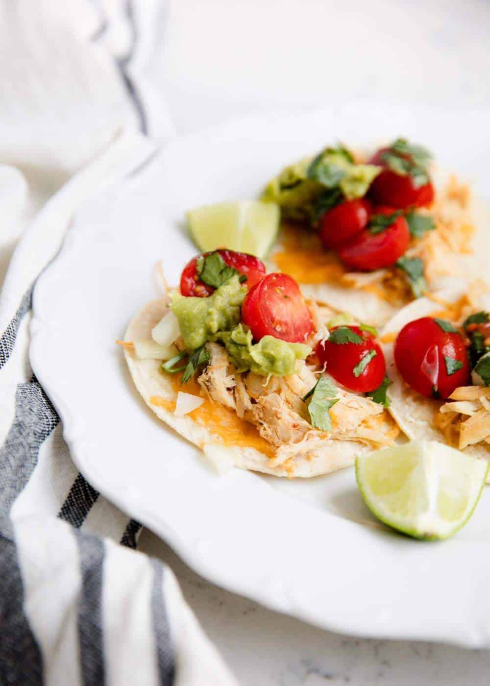 Shredded chicken tacos.