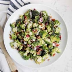 plate of broccoli salad with bacon