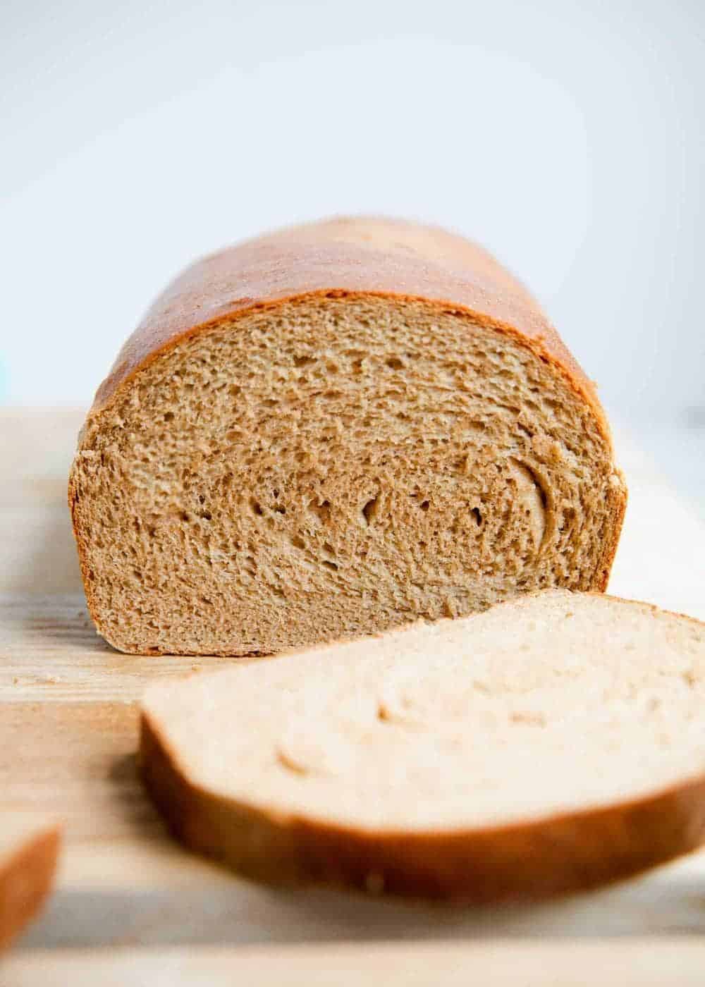 Loaf of honey wheat bread.