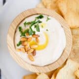 white bean hummus in a wooden bowl