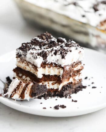 piece of oreo ice cream cake on a white plate