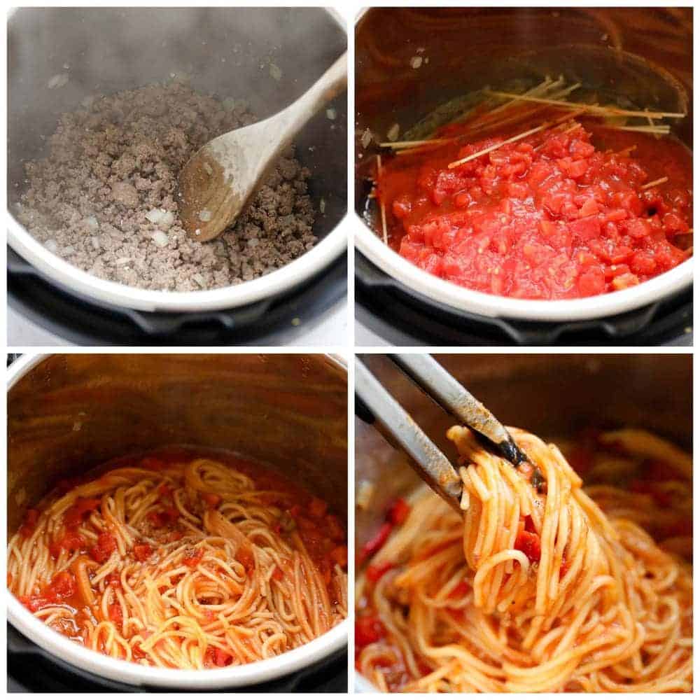 Step by step photos for pressure cooker spaghetti.